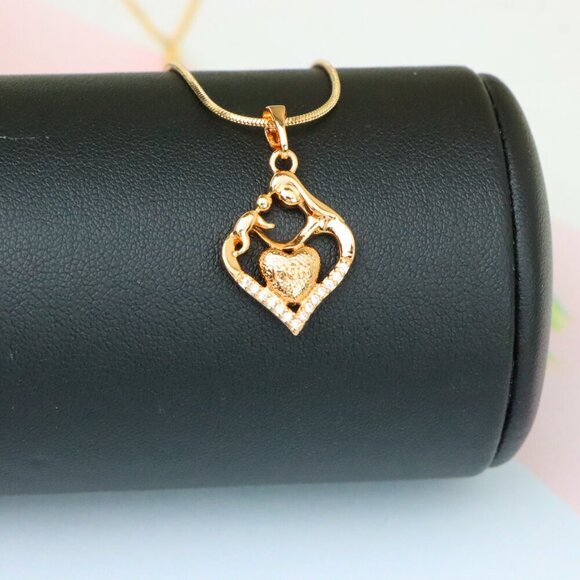 "Rose Gold Mom and Child Heart Pendant with Crystals Gift for Mom, XPPT1486 - Picture 2 of 12